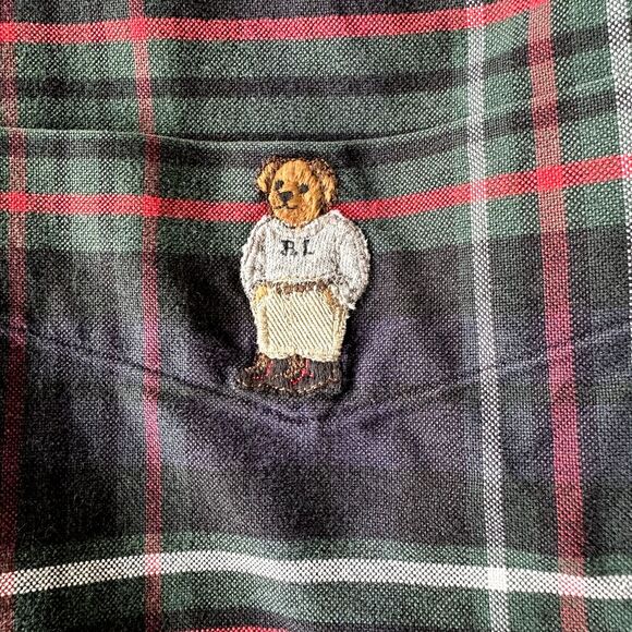 Ralph Lauren Navy Blake Plaid Button Down RL Bear Mens Large - Picture 2 of 11
